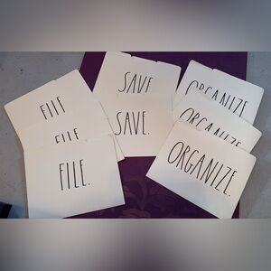 Rae Dunn Set of White File Folders with Black Text